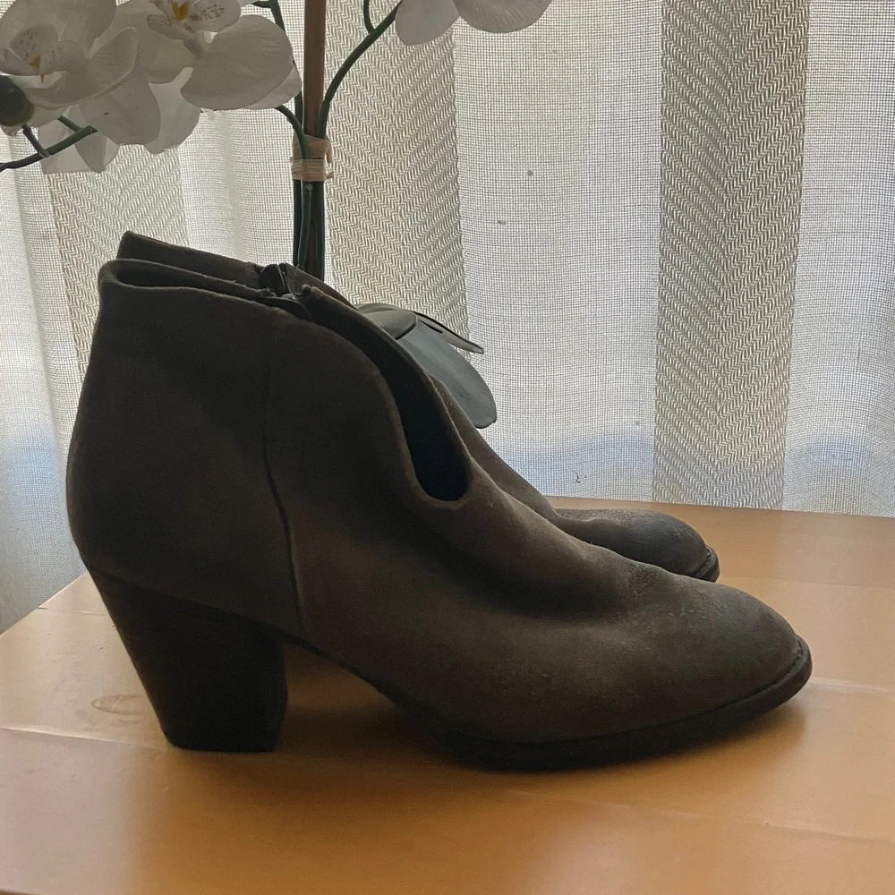 Paul Green Women's Gray Suede Ankle Boots Leather Zipper Heeled Size UK 6.5 US 9